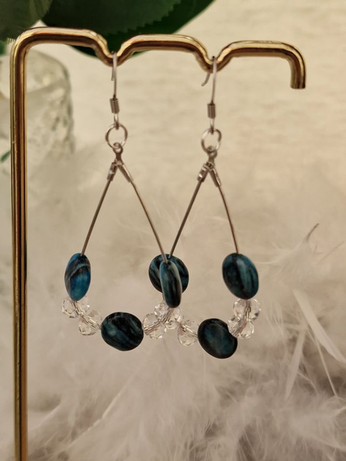 Boucles D'oreilles Apatite Cristal Acier - photo numéro 3