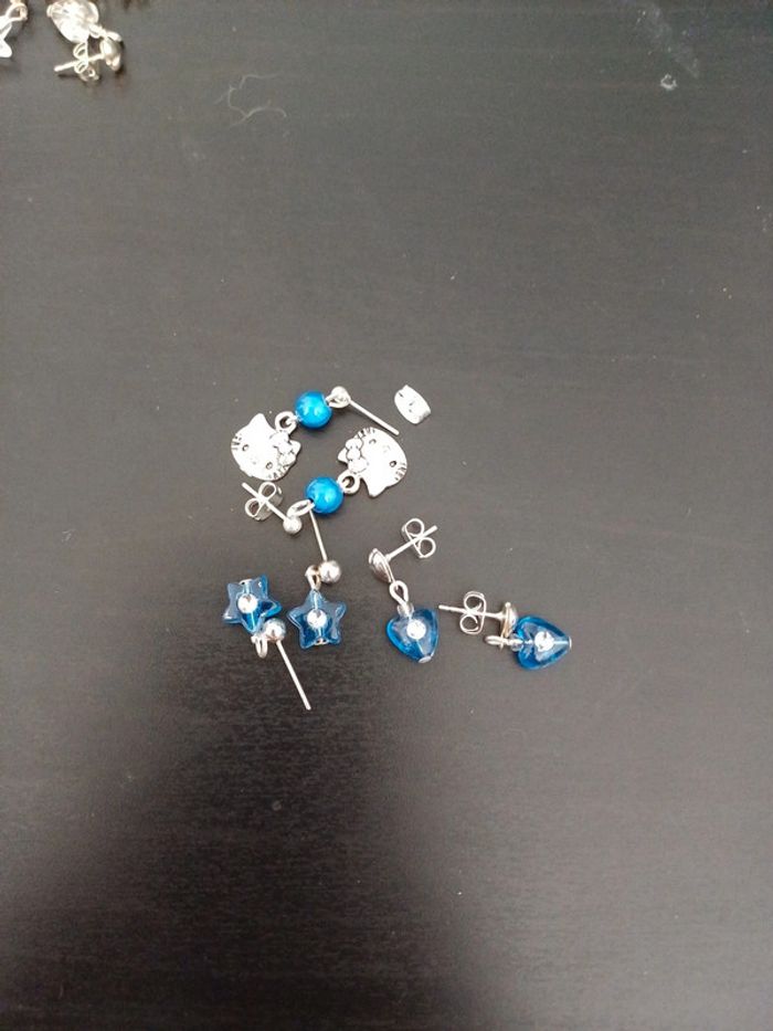 Lot 3 paires de boucles d'oreilles fillette bleu