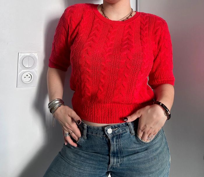 Pull en maille tricot rouge - Caroll - Taille S - Vintage Y2K