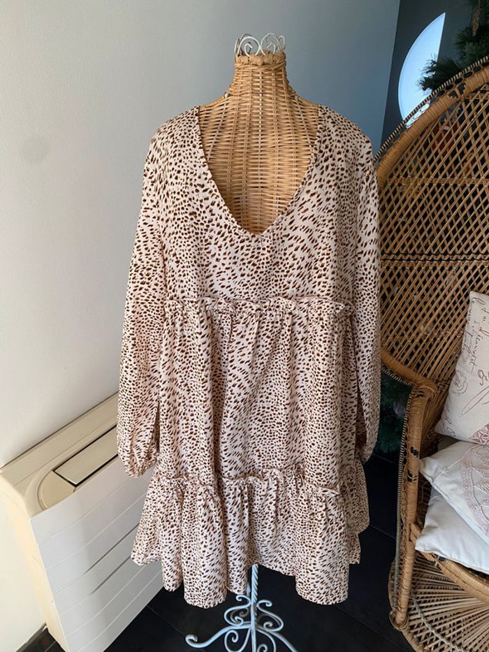 Robe baby doll beige avec tâches marron taille 38 - photo numéro 2