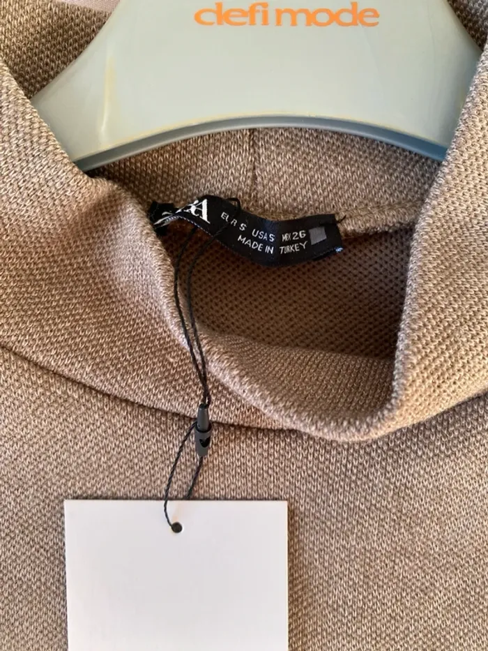 Top perkins soft piqué Zara Marron clair Chiné Taille S - photo numéro 5