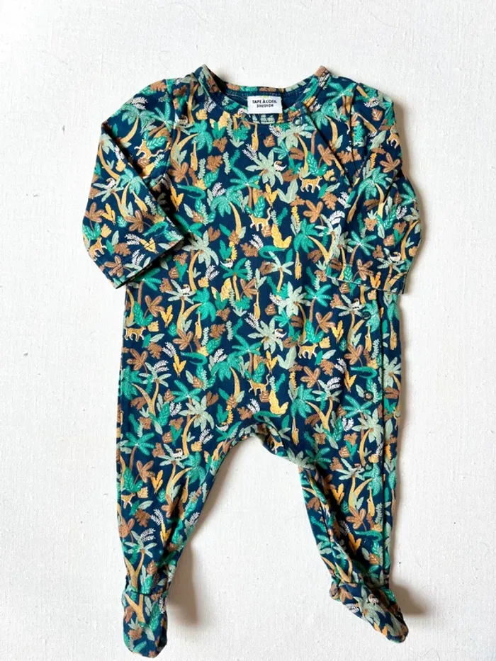 Ensemble 3 mois 59 cm Tape à l’œil – pyjama tropical + gilet – très bon état - photo numéro 2