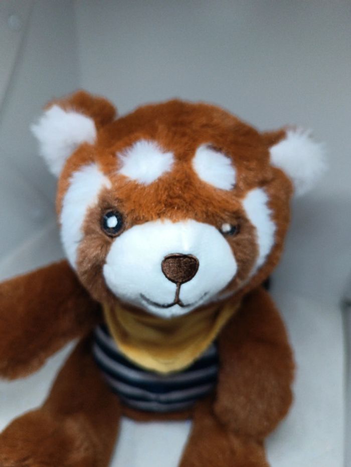 Peluche plush Teddy doudou raton laveur jours heureux France raccoon panda roux rayure bandana jaune - photo numéro 4
