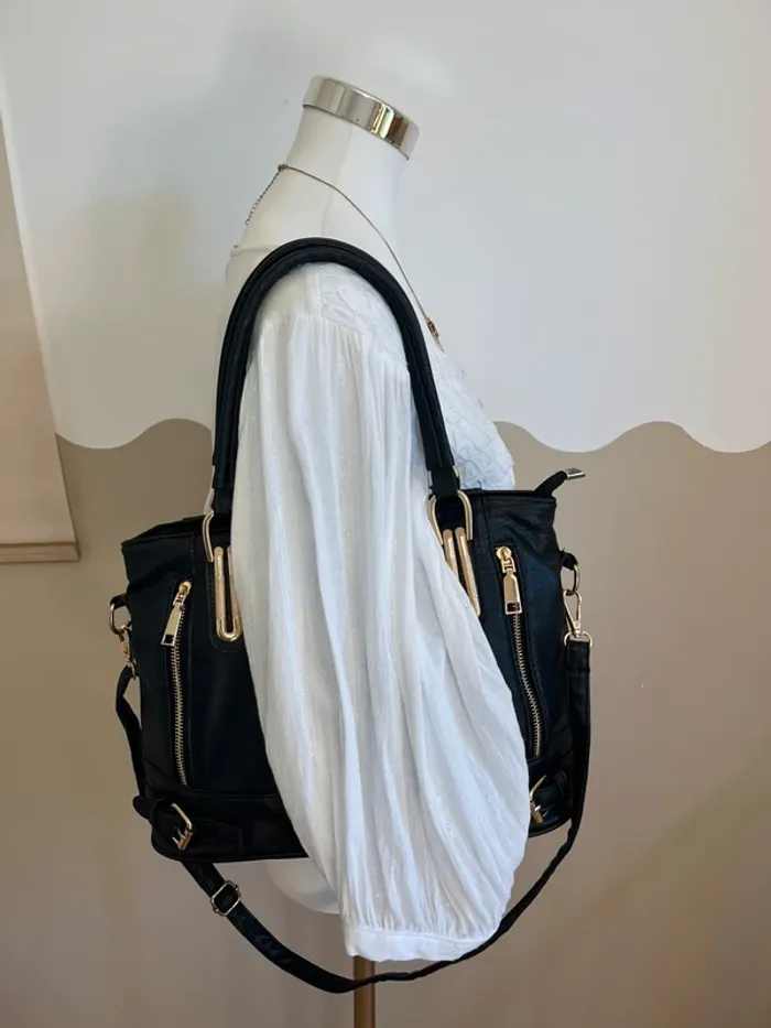 Sac style vintage en cuir synthétique noir état neuf [ref 2508SBl185] - photo numéro 9
