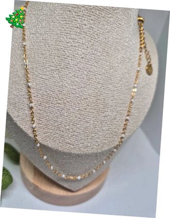 Collier ras du cou Dorée perles blanches blanc 🌸 en acier inoxydable - NEUF
