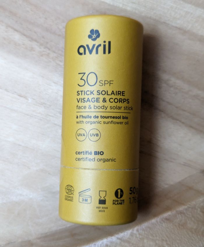 Avril stick solaire visage et corps SPF30 petit format 50g
