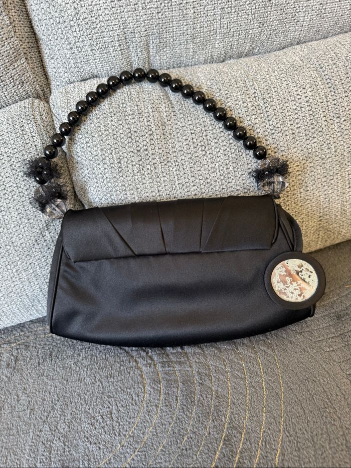 Sac à main pochette noir avec perles un jour ailleurs - photo numéro 7