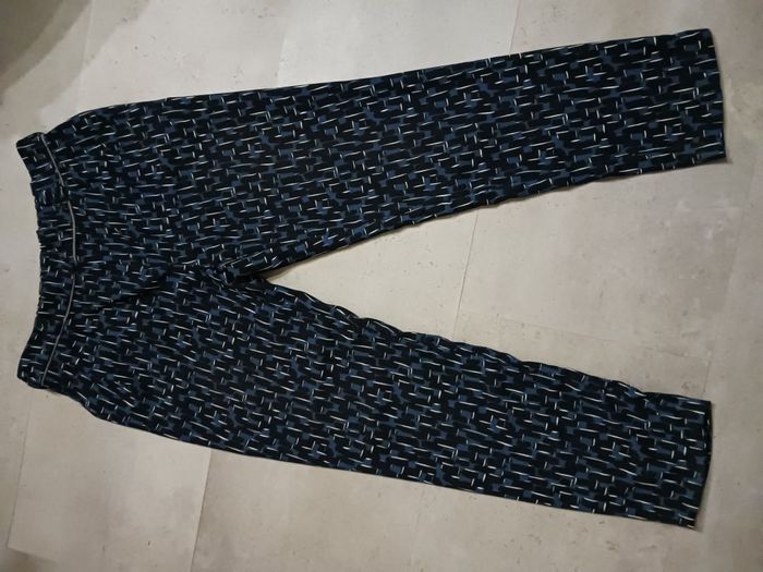 pantalon imprimé noir bleu et blanc Taille 38 Fait par une couturière Neuf - photo numéro 2