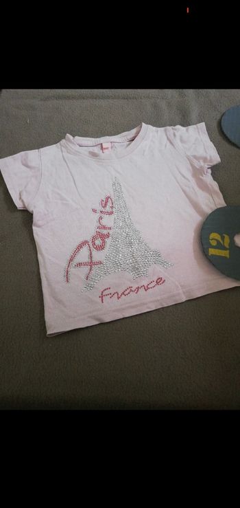 Tee shirt paris fille 12 mois rose