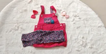 Ensemble Fille Sergent Major 6-9 mois robe salopette fuchsia et legging fleuri