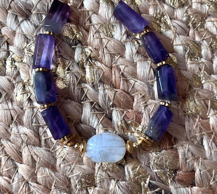 Bracelet amulette scarabée Pierre de Lune et Améthyste - photo numéro 5