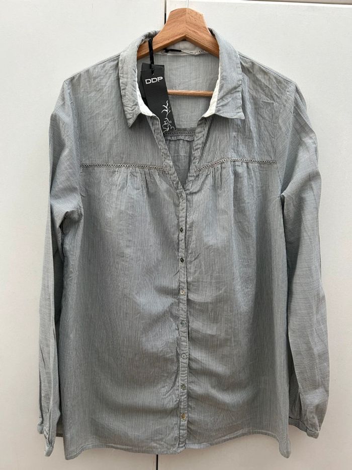 Chemisier chemise xxl longue ddp grise à rayures en coton - neuf