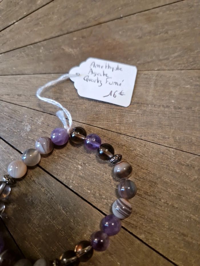Bracelet améthyste agate et quartz fumé neuf - photo numéro 2