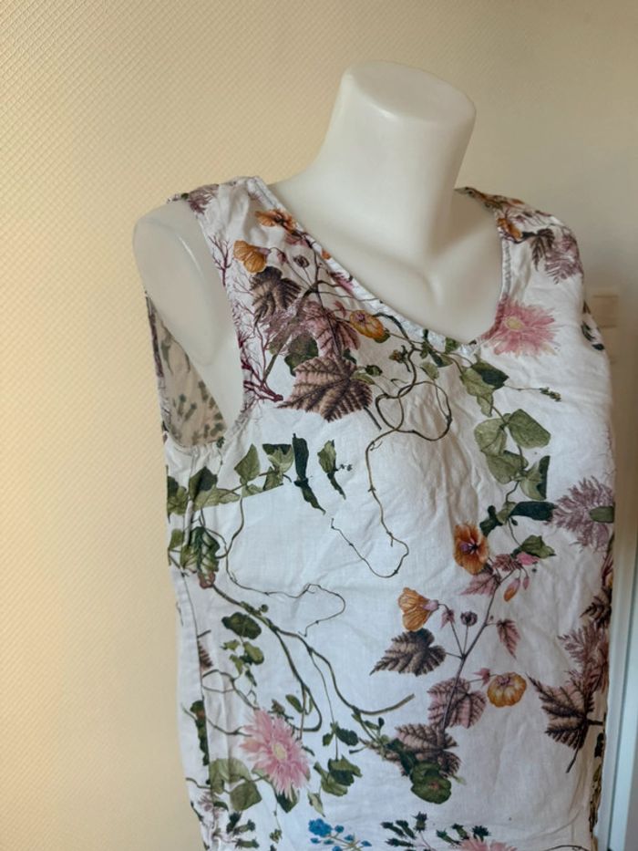 Débardeur beige à fleur en bon état koton taille 42 - photo numéro 2
