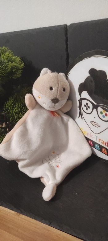 Doudou renard Marmotte Chien blanc  marron beige Feuille Sucre D'orge Etoiles