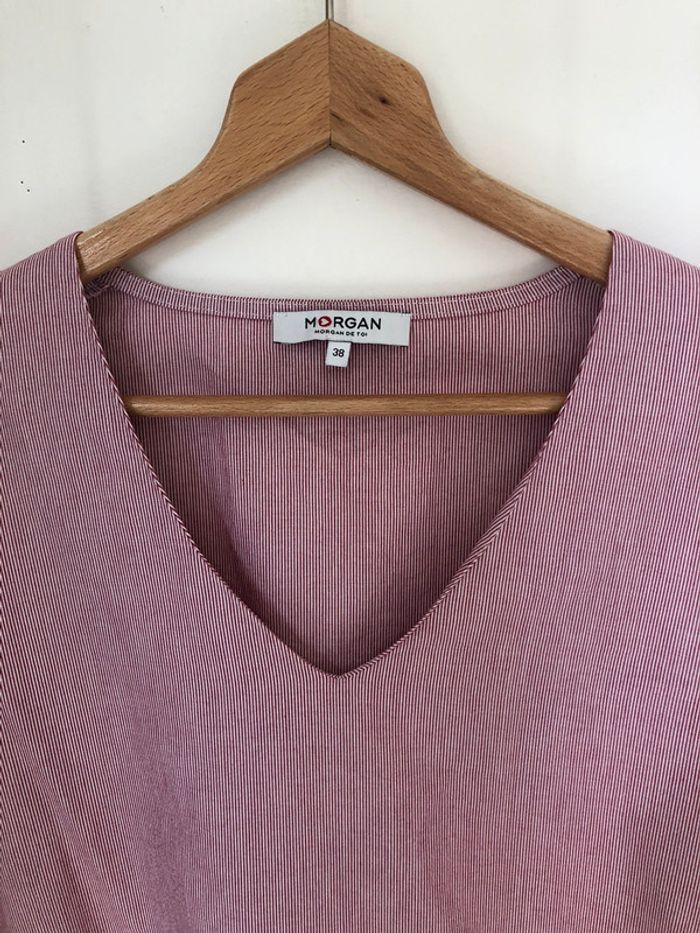 Blouse rayée blanche et rose avec manches à volants Morgan - photo numéro 3