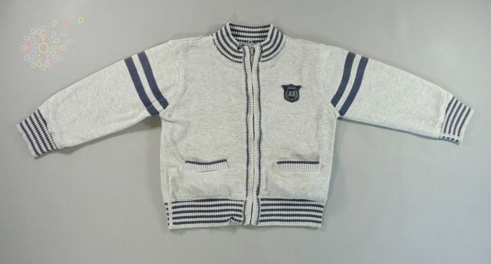 Gilet cardigan zippé tricot fin doublé jersey gris bleu rayé écusson Name It 2 – 3 ans 98 cm garçon