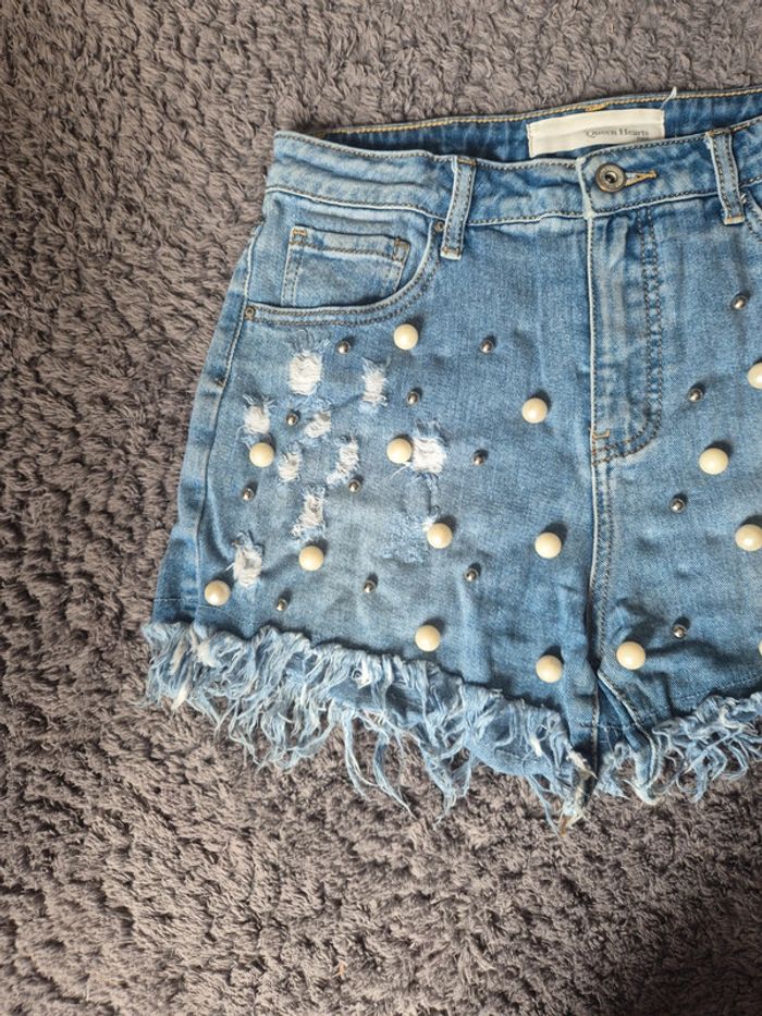 Short jeans à perles taille M - photo numéro 3