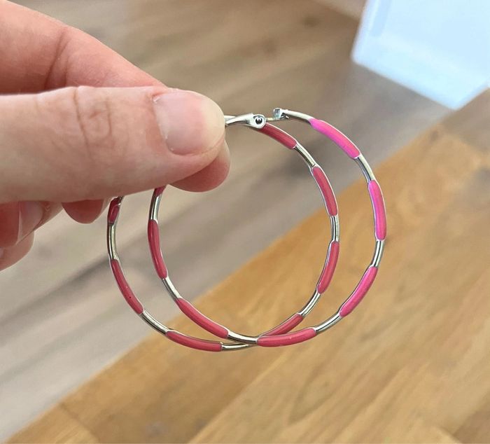 Créoles fines roses et argent