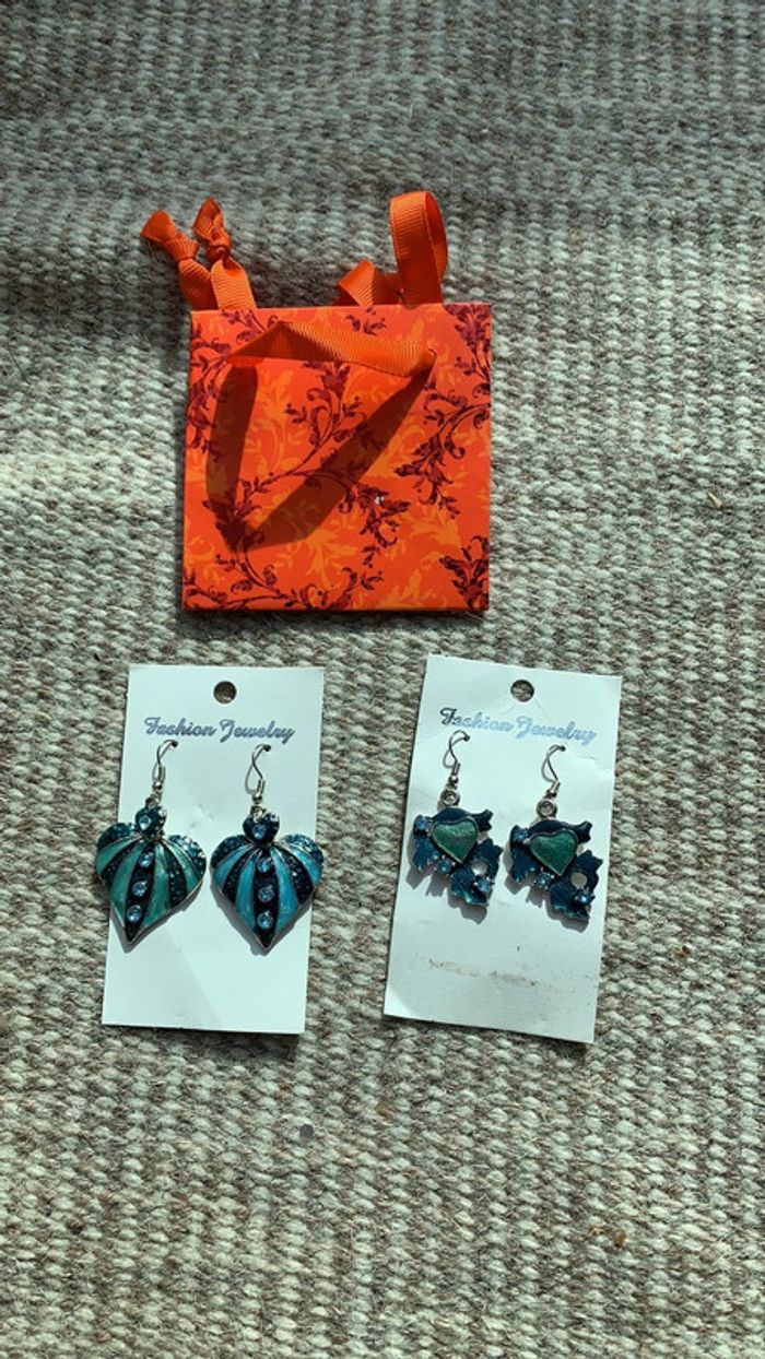 Lot boucles d’oreilles cœur original pendentif idéal cadeau Noël saint Valentin