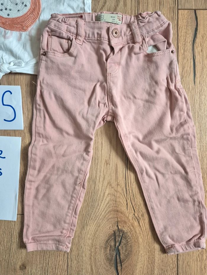 Ensemble Jean pantalon rose zara baby 12/18 mois et Tee-shirt manche courte sequins - photo numéro 2