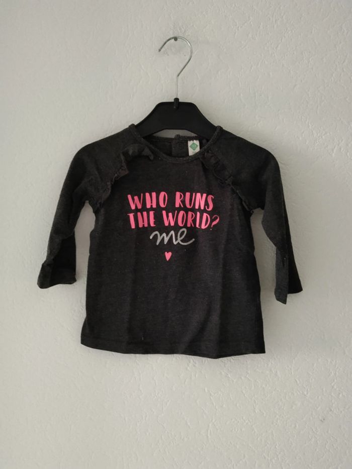 tee shirt noir à volants fille 12 mois Tex