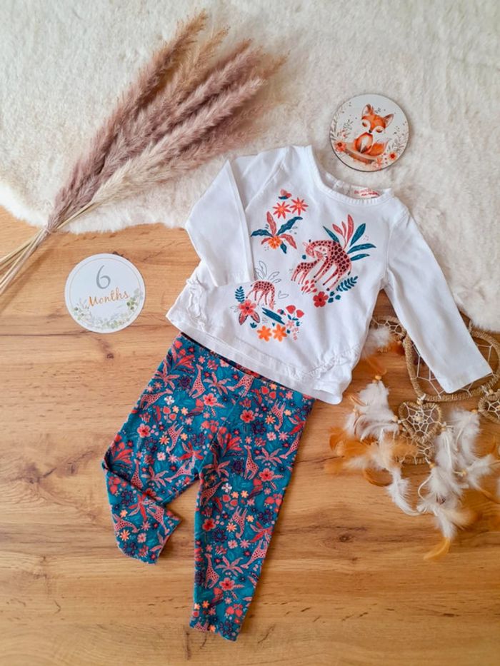 Ensemble tenue girafes et fleurs 6 mois DPAM