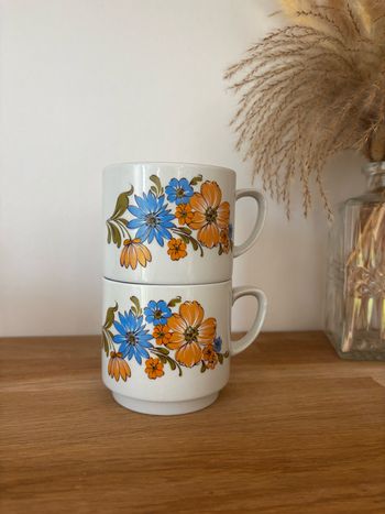 Vintage duo de tasses décor fleuri Monopoli