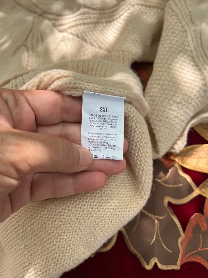 Pull torsadé beige crème  maille épaisse col rond confort 2XL - photo numéro 5