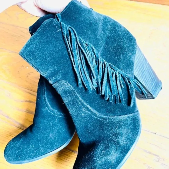 Sublime bottines noir en cuir à talon taille 40 avec frange shoes - photo numéro 9