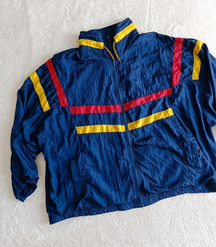 Veste vintage Venezia 80s/90s M Style rétro streetwear bleu marine bandes rouge et jaune mixte - photo numéro 5