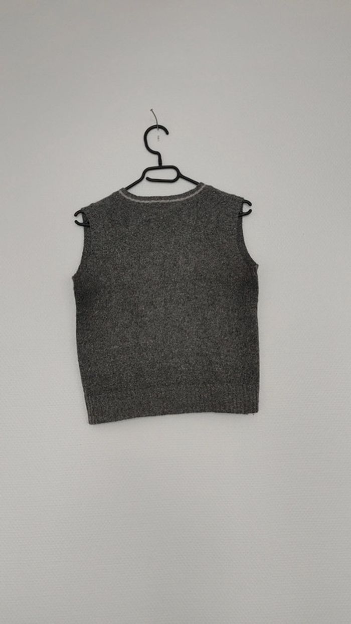 Pull sans manche col V gris perle en soie polyamide et angora - photo numéro 7