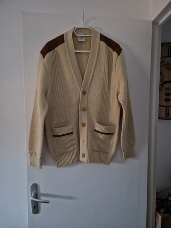 Gilet homme épais grosse maille beige marron TBE taille M country