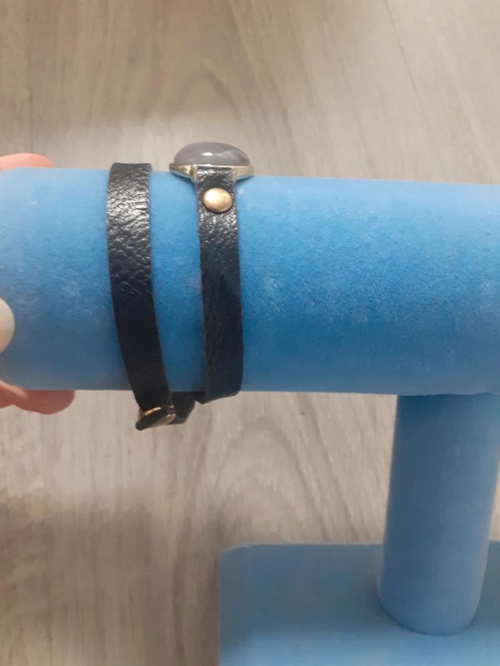 Bracelet cuir souple pierre de lune - photo numéro 2