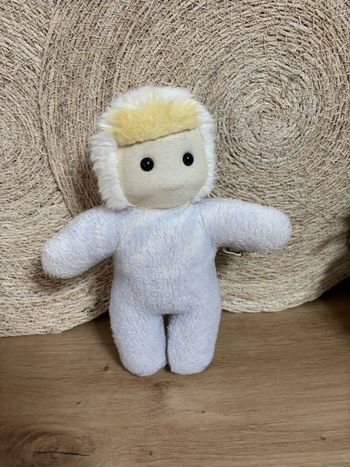 Vintage doudou poupée blanc bleu boulgom
