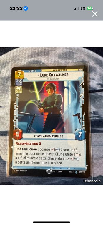 Star wars unlimited carte Légendaire "Luke Skywalker"