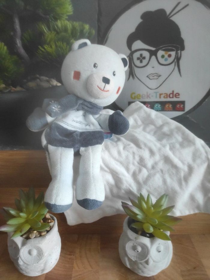 Ours Peluche Cajou Sucre D'orge Gris Bleu Écharpe plat mouchoir #geektradedoudou