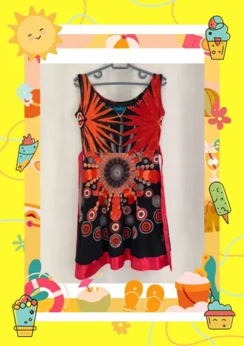 Robe d’été Desigual petite M 38 orange rouge noir