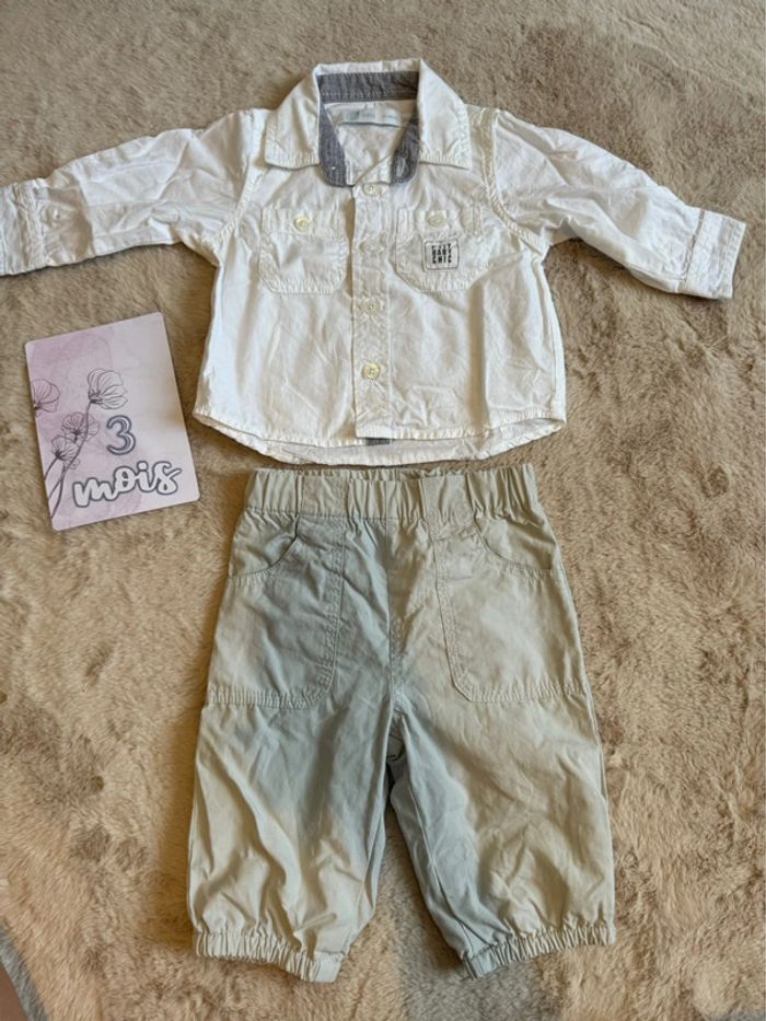 Ensemble pantalon gris et chemise blanche 3 mois neuf