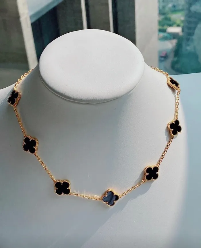 Collier 10 trèfles onyx noir - photo numéro 4
