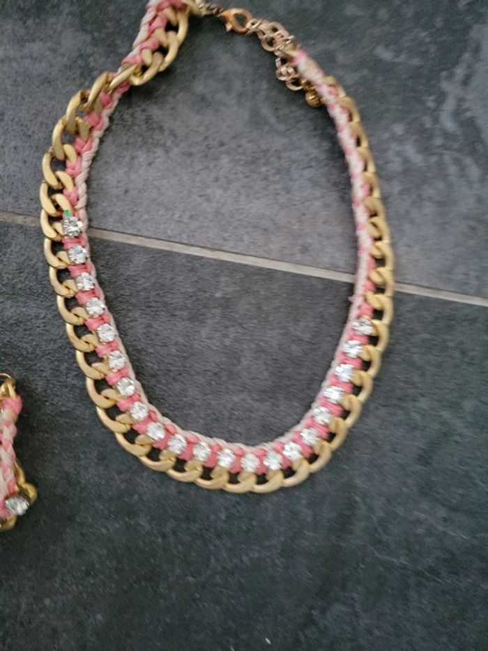 Parquet bijoux bracelet collier acier strass raz de coup - photo numéro 3