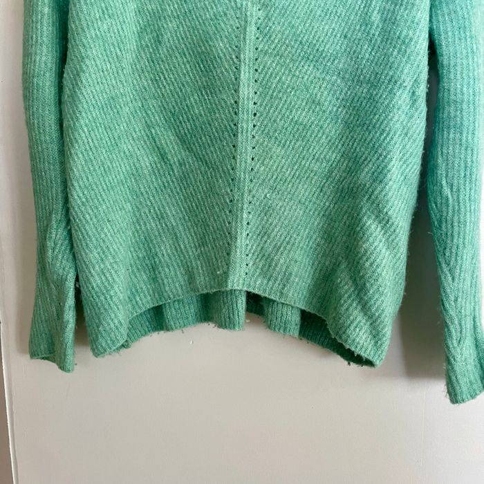 Pull vert menthe Bizzbee M en maille douce mélange laine alpaga, col V, manches longues V073 - photo numéro 5