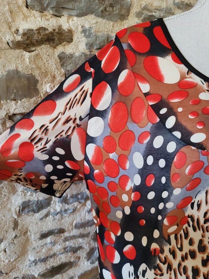 Tunique manches courtes à motifs rouge noir blanc et léopard Hong Hong Taille 46 - photo numéro 3