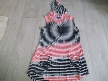 Robe BLUE CURL bleu blanc rose capuche taille M TBE