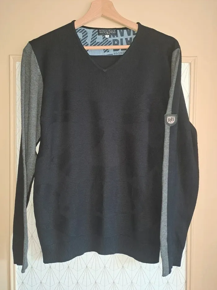 Pull homme comme neuf très doux Rivaldi Black noir et gris L - photo numéro 2