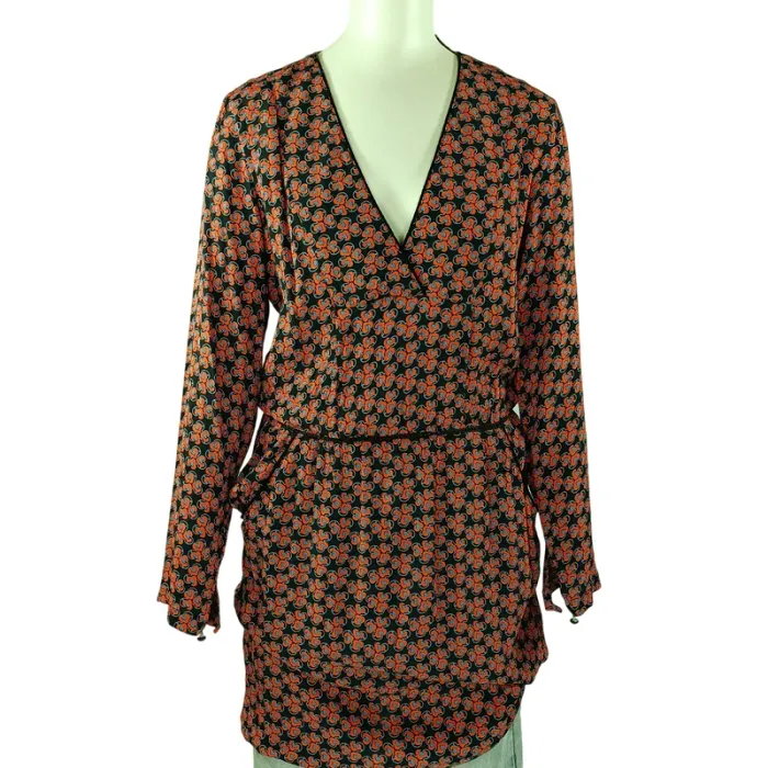Robe cache-cœur imprimée La Petite Française noir orange bleu – Taille 40, 100 % viscose A950