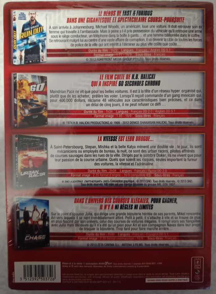 Coffret Course poursuite 4 films DVD Neuf Scellé - photo numéro 2
