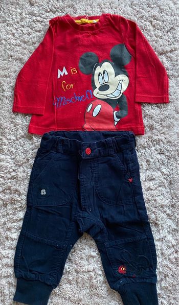 Ensemble pantalon en velours et tee-shirts manches longues Mickey 6 mois