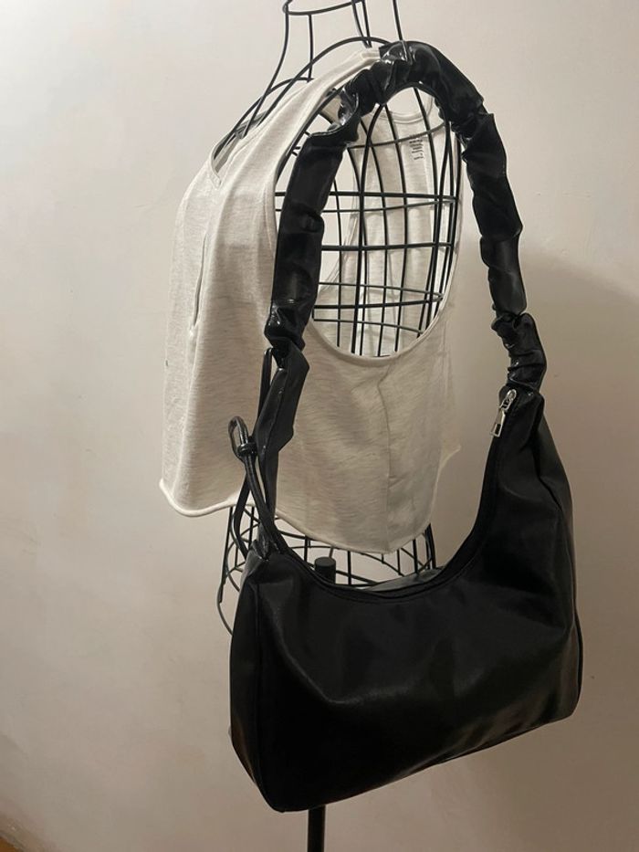 Sac à Épaule Plissé en Cuir Synthétique noir Doux pour Femme - photo numéro 10