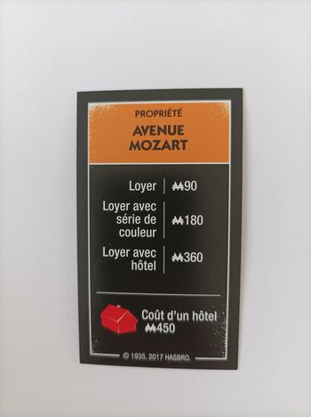 Carte propriété avenue Mozart pièce détachée Monopoly édition tricheurs Hasbro gaming #A28